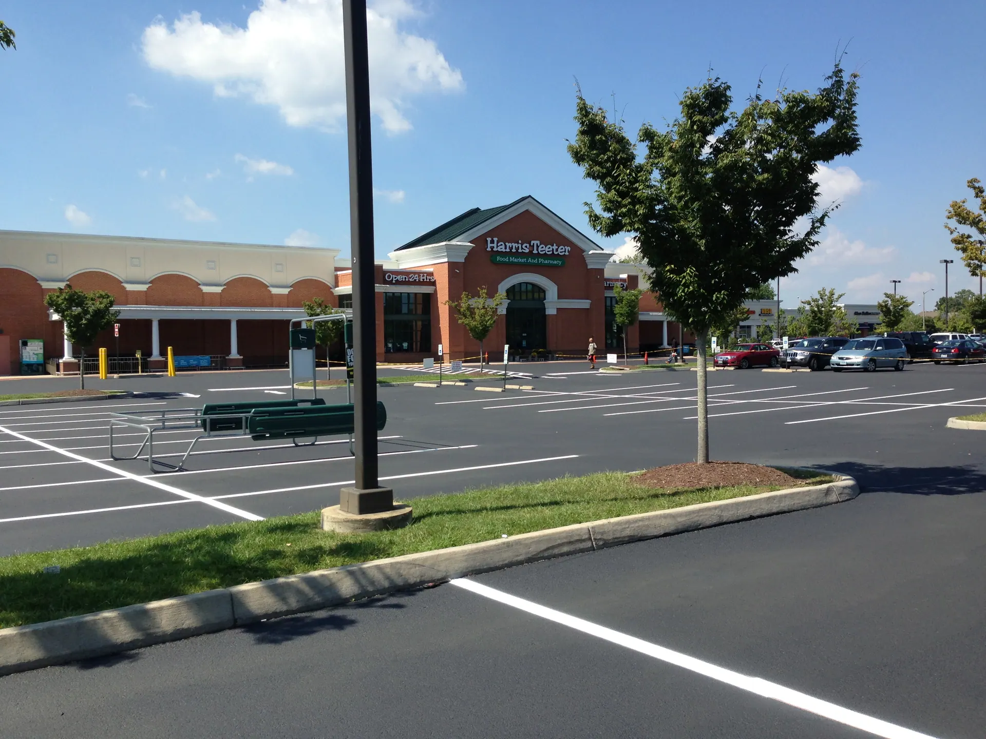 Freshly sealcoated and restriped Harris Teeter grocery store parking lot